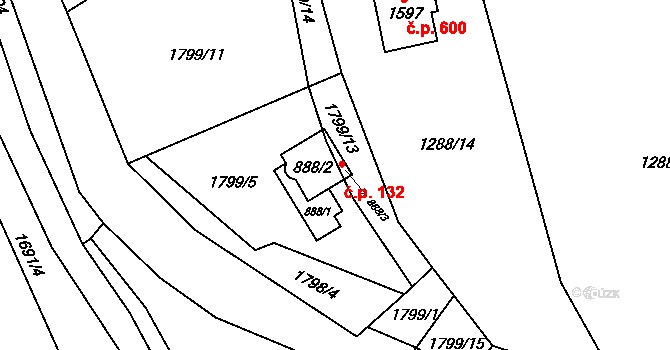 Hošťálková 132 na parcele st. 888/3 v KÚ Hošťálková, Katastrální mapa