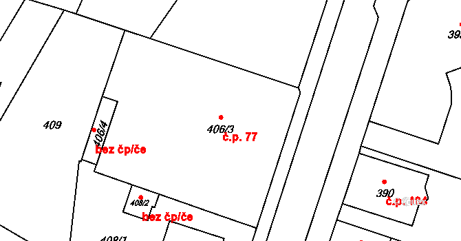 Satalice 77, Praha na parcele st. 406/3 v KÚ Satalice, Katastrální mapa