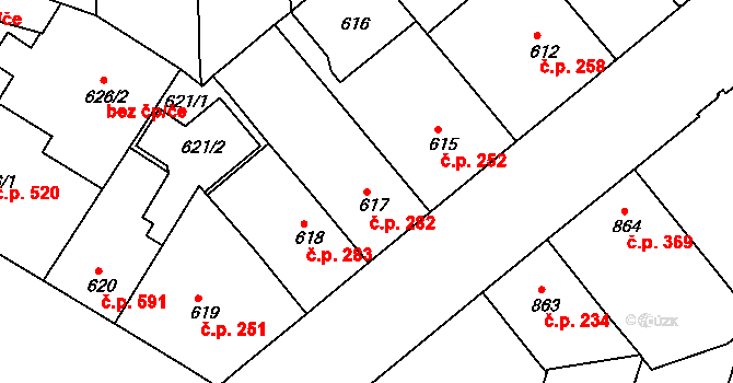 Žižkov 282, Praha na parcele st. 617 v KÚ Žižkov, Katastrální mapa