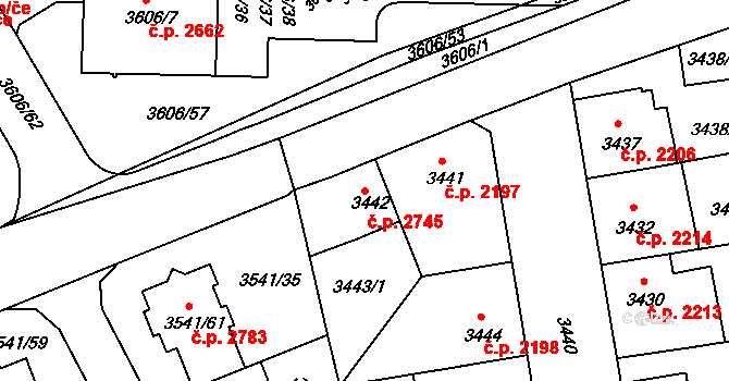 Žižkov 2745, Praha na parcele st. 3442 v KÚ Žižkov, Katastrální mapa