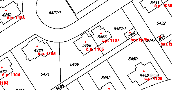 Záběhlice 1106, Praha na parcele st. 5468 v KÚ Záběhlice, Katastrální mapa