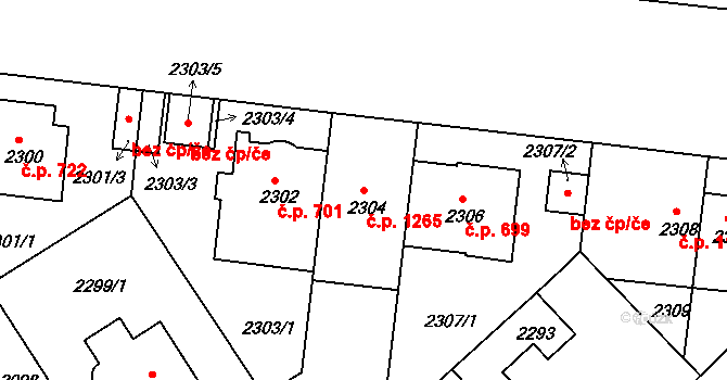 Nusle 1265, Praha na parcele st. 2304 v KÚ Nusle, Katastrální mapa