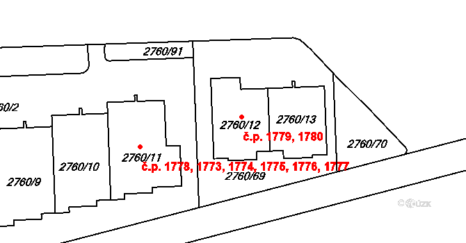 Chodov 1779,1780, Praha na parcele st. 2760/12 v KÚ Chodov, Katastrální mapa