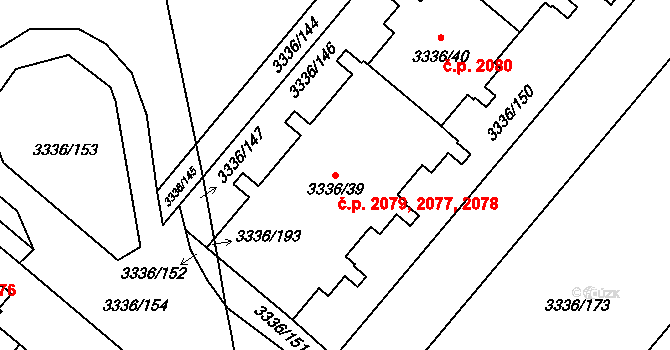 Chodov 2077,2078,2079, Praha na parcele st. 3336/39 v KÚ Chodov, Katastrální mapa