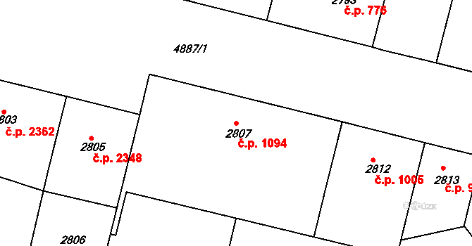 Smíchov 1094, Praha na parcele st. 2807 v KÚ Smíchov, Katastrální mapa