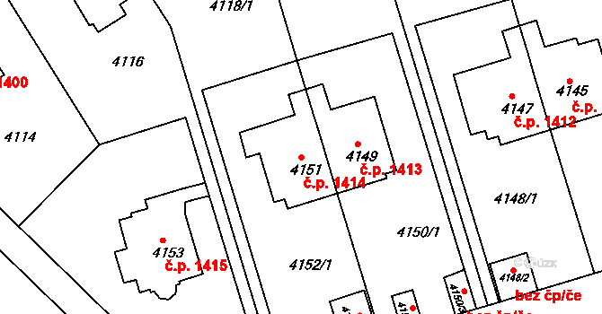 Smíchov 1414, Praha na parcele st. 4151 v KÚ Smíchov, Katastrální mapa