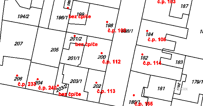 Bohnice 112, Praha na parcele st. 200 v KÚ Bohnice, Katastrální mapa