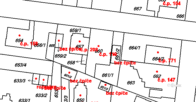 Čimice 119, Praha na parcele st. 660 v KÚ Čimice, Katastrální mapa