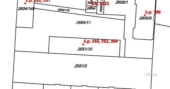 Příbram IV 253,254,255, Příbram na parcele st. 2581/10 v KÚ Příbram, Katastrální mapa
