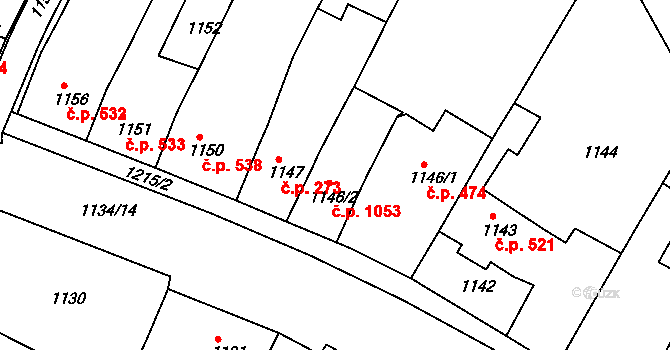 Mutěnice 1053 na parcele st. 1146/2 v KÚ Mutěnice, Katastrální mapa