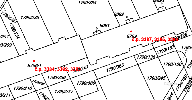 Hodonín 3385,3386,3387 na parcele st. 5759 v KÚ Hodonín, Katastrální mapa