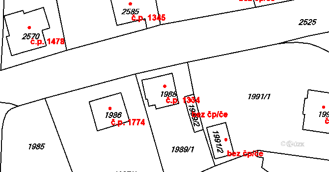 Česká Lípa 1334 na parcele st. 1988 v KÚ Česká Lípa, Katastrální mapa