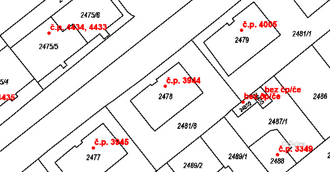Chomutov 3944 na parcele st. 2478 v KÚ Chomutov II, Katastrální mapa