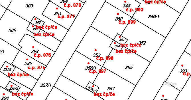 Jirkov 898 na parcele st. 353 v KÚ Jirkov, Katastrální mapa