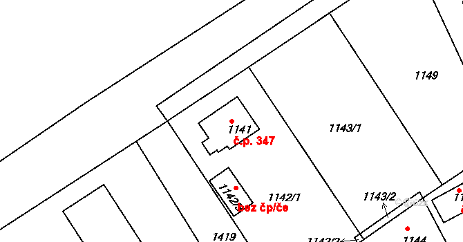 Liberec XI-Růžodol I 347, Liberec na parcele st. 1141 v KÚ Růžodol I, Katastrální mapa