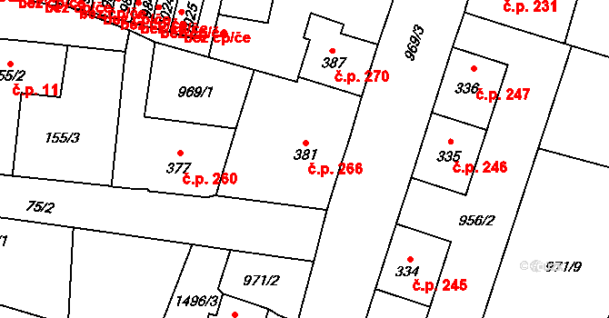 Žacléř 266 na parcele st. 381 v KÚ Žacléř, Katastrální mapa