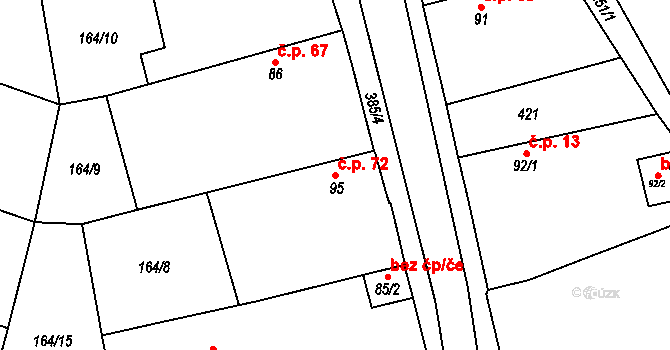 Polní Chrčice 72 na parcele st. 95 v KÚ Polní Chrčice, Katastrální mapa