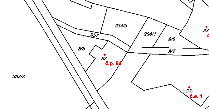 Rejčkov 54, Dolní Město na parcele st. 32 v KÚ Rejčkov, Katastrální mapa
