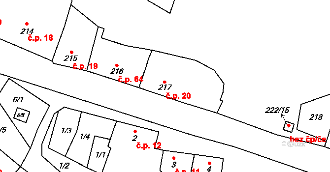 Padochov 20, Oslavany na parcele st. 217 v KÚ Padochov, Katastrální mapa
