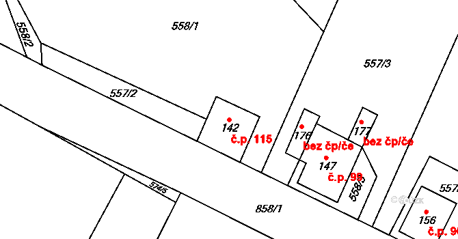 Skuhrov 115, Česká Třebová na parcele st. 142 v KÚ Skuhrov u České Třebové, Katastrální mapa
