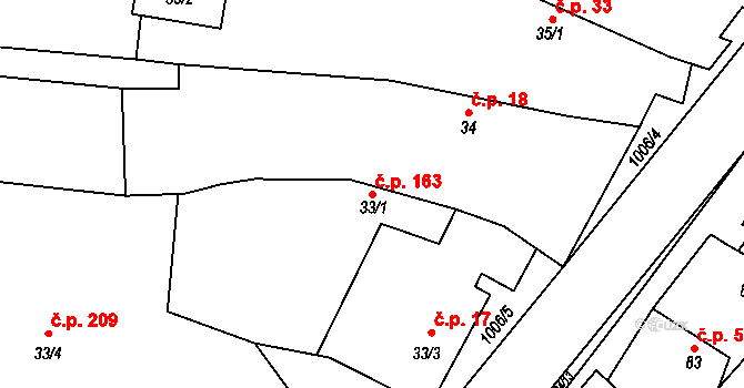 Kozojedy 163 na parcele st. 33/1 v KÚ Kozojedy u Kostelce nad Černými Lesy, Katastrální mapa