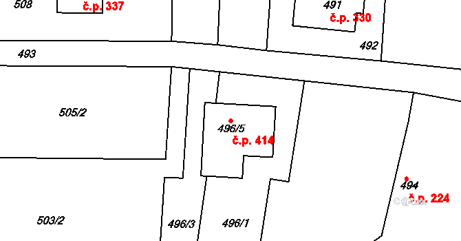 Zádveřice 414, Zádveřice-Raková na parcele st. 496/5 v KÚ Zádveřice, Katastrální mapa