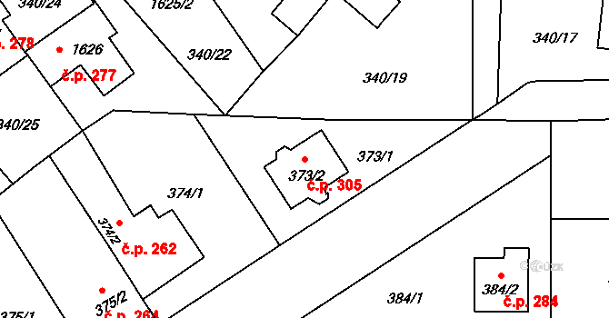 Mochov 305 na parcele st. 373/2 v KÚ Mochov, Katastrální mapa