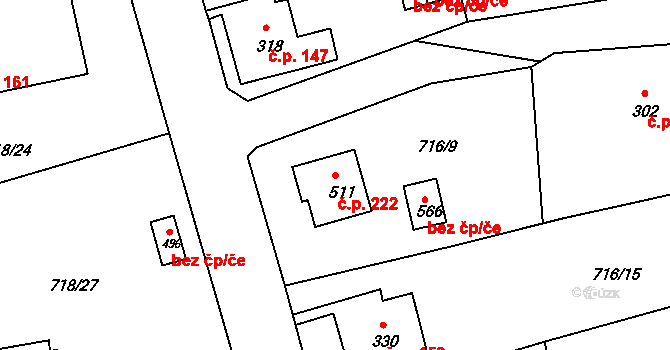 Dolní Kamenice 222, Česká Kamenice na parcele st. 511 v KÚ Dolní Kamenice, Katastrální mapa