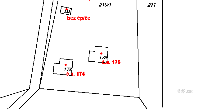 Drhleny 175, Kněžmost na parcele st. 179 v KÚ Suhrovice, Katastrální mapa