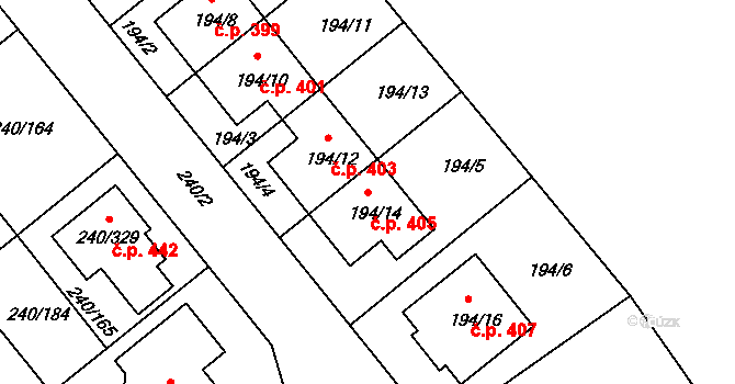 Boršov nad Vltavou 405 na parcele st. 194/14 v KÚ Boršov nad Vltavou, Katastrální mapa
