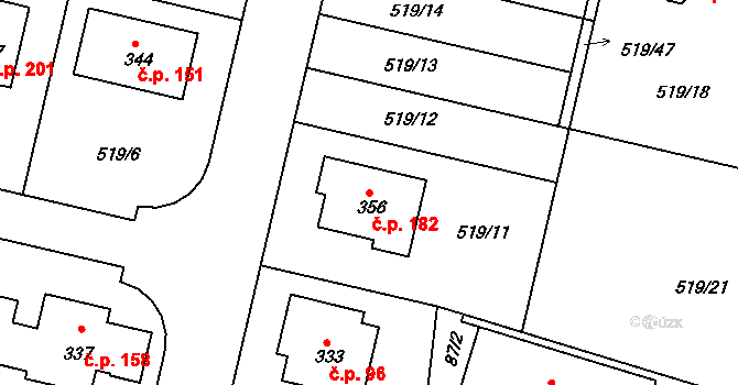 Horoušánky 182, Horoušany na parcele st. 356 v KÚ Horoušany, Katastrální mapa