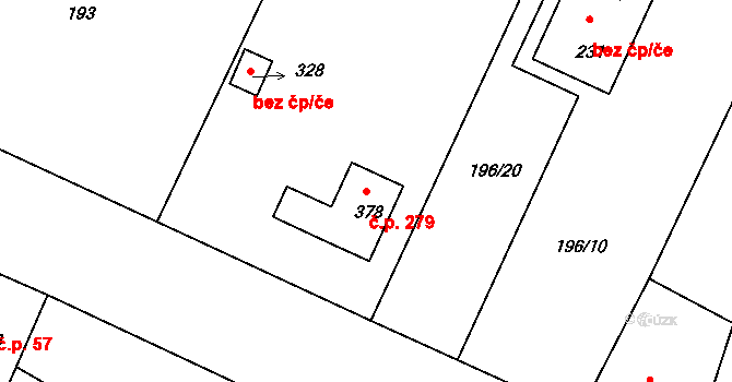 Chotoviny 279 na parcele st. 378 v KÚ Chotoviny, Katastrální mapa