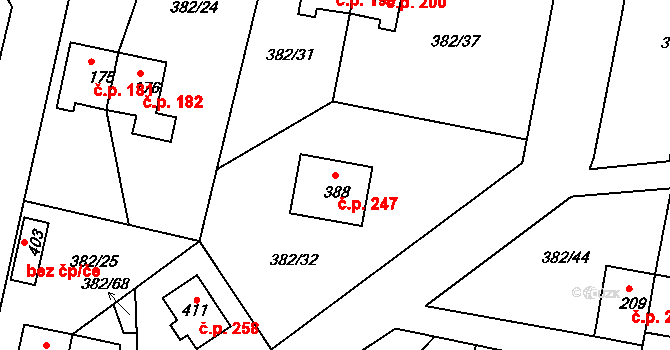 Mlékojedy 247, Neratovice na parcele st. 388 v KÚ Mlékojedy u Neratovic, Katastrální mapa