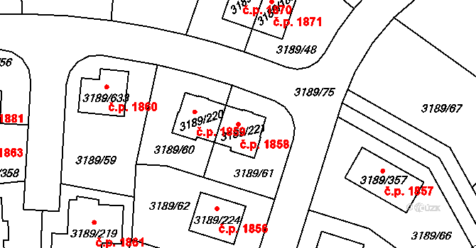 Roztoky 1858 na parcele st. 3189/221 v KÚ Žalov, Katastrální mapa