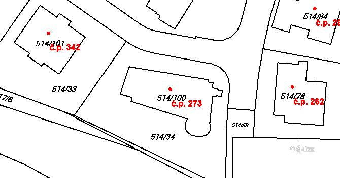 Lysolaje 273, Praha na parcele st. 514/100 v KÚ Lysolaje, Katastrální mapa