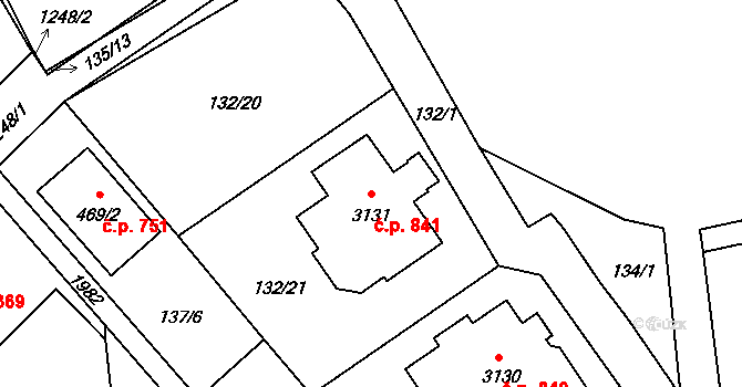 Úšovice 841, Mariánské Lázně na parcele st. 3131 v KÚ Úšovice, Katastrální mapa