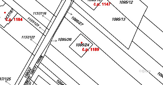 Mistřín 1189, Svatobořice-Mistřín na parcele st. 1095/24 v KÚ Mistřín, Katastrální mapa