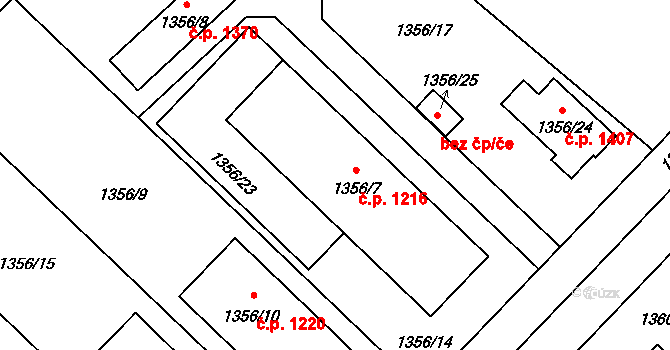 Mohelnice 1216 na parcele st. 1356/7 v KÚ Mohelnice, Katastrální mapa