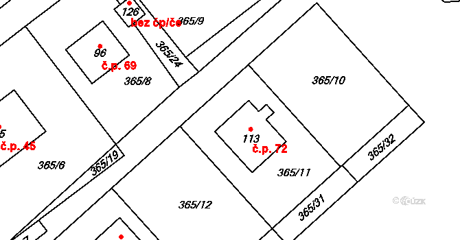 Kvasetice 72, Plánice na parcele st. 113 v KÚ Kvasetice, Katastrální mapa
