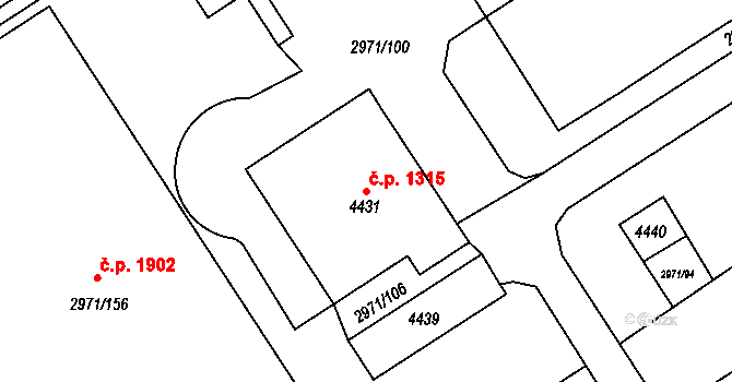 Kuřim 1315 na parcele st. 4431 v KÚ Kuřim, Katastrální mapa