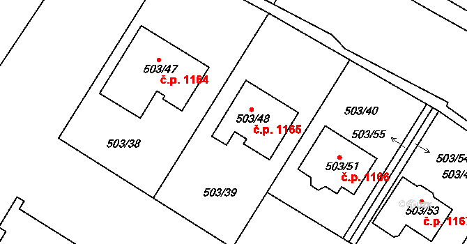 Mutěnice 1165 na parcele st. 503/48 v KÚ Mutěnice, Katastrální mapa