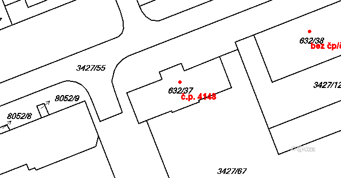 Hodonín 4148 na parcele st. 632/37 v KÚ Hodonín, Katastrální mapa