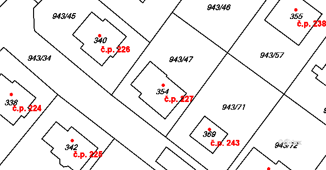 Nížkov 227 na parcele st. 354 v KÚ Nížkov, Katastrální mapa