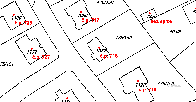 Dolní Bousov 718 na parcele st. 1082 v KÚ Dolní Bousov, Katastrální mapa