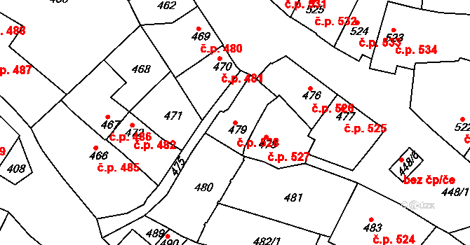 Jemnice 528 na parcele st. 479 v KÚ Jemnice, Katastrální mapa