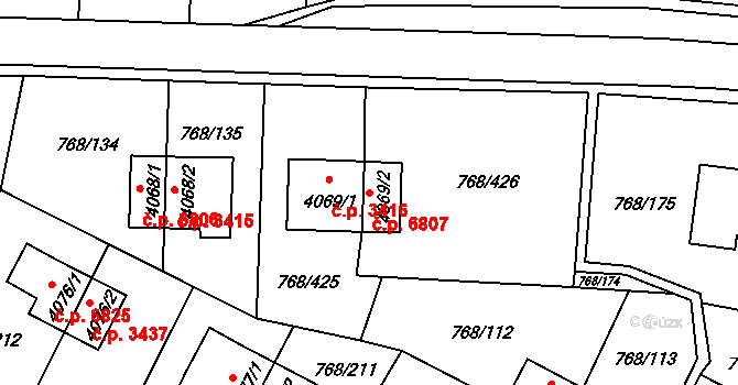 Zlín 6807 na parcele st. 4069/2 v KÚ Zlín, Katastrální mapa