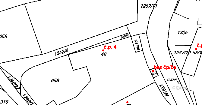 Teplýšovice 4 na parcele st. 48 v KÚ Teplýšovice, Katastrální mapa