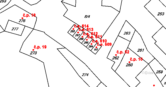 Čučice 611 na parcele st. 265 v KÚ Čučice, Katastrální mapa