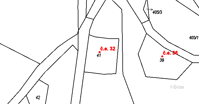 Rašovka 32, Šimonovice na parcele st. 41 v KÚ Rašovka, Katastrální mapa