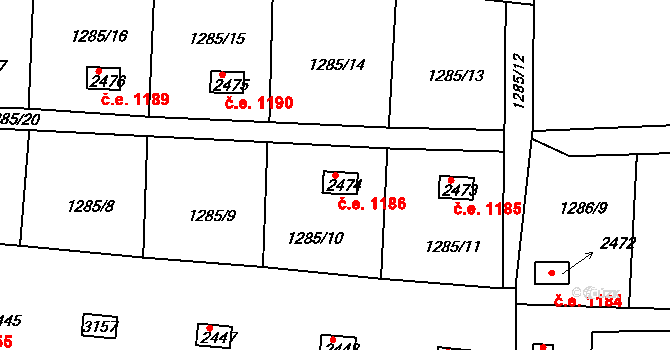 Milevsko 1186 na parcele st. 2474 v KÚ Milevsko, Katastrální mapa